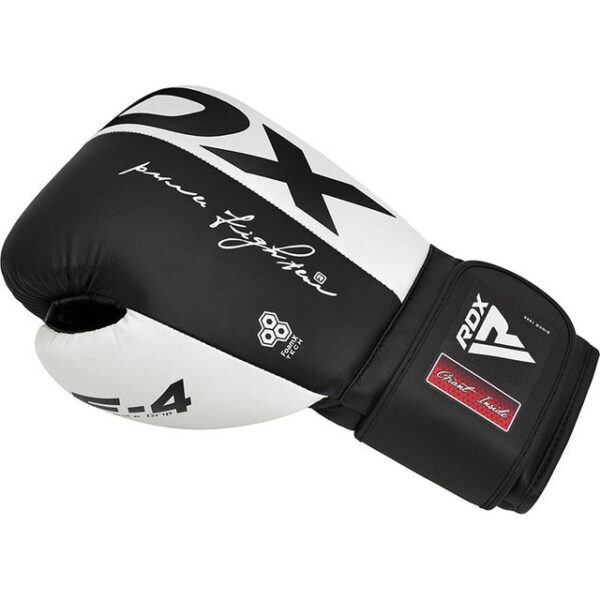 Боксерські рукавиці RDX F4 Boxing Sparring Gloves Hook&Loop WHITE/BLACK 10 унцій  (капа у комплекті)