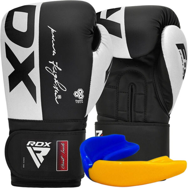 Боксерські рукавиці RDX F4 Boxing Sparring Gloves Hook&Loop WHITE/BLACK 10 унцій  (капа у комплекті)