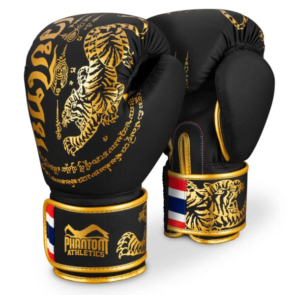 Боксерські рукавиці Phantom Muay Thai Black Gold 12 унцій (Бинти 4м. в подарунок)