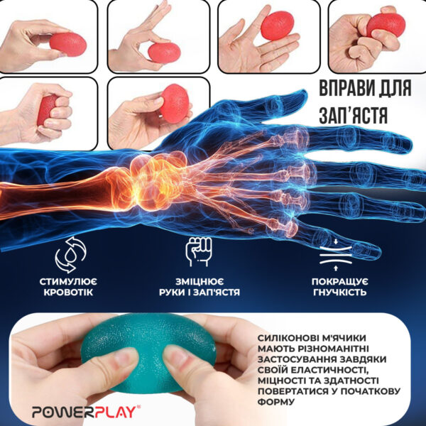 Набір силіконових еспандерів-яйце (тренажер для кисті) PowerPlay PP-4340 Power Grip Set (набір 3 шт.)